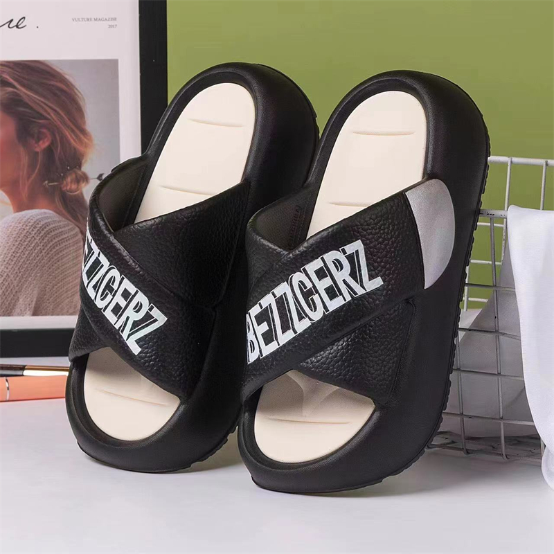 Women Slipper with Two-Tone Thick Platform Cross Strap